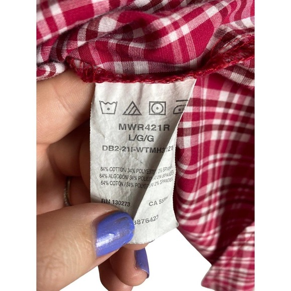 Wrangler Pearl Snap Shirt Large Red White Plaid Check Long Sleeve Mens Western - Picture 7 of 7